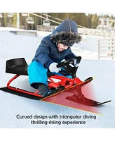 Sugift Kids Snow Sled with Steering Wheel and Double Brakes Pull Rope-Red