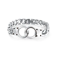 Bling Jewelry Biker Jewelry Interlocking Handcuff Bracelet with Padlock Curb Chain Black Ip Silver Tone Stainless Steel 8,8.5 Inch