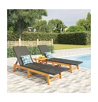 vidaXL Sun Loungers 2 pcs Black and Brown Poly Rattan and Solid Wood Acacia