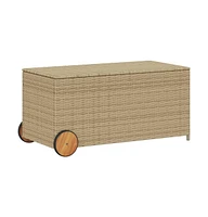 vidaXL Garden Storage Box with Wheels Mix Beige 50.2 Gal Poly Rattan