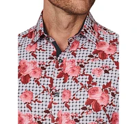 Men's Slim Fit Non-Iron Floral-Print Performance Stretch Dress Shirt