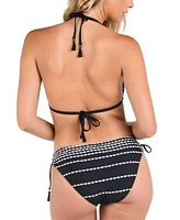 La Blanca Womens City Lights Goddess Halter Bikini Top Tassels Hipster Bikini Bottoms