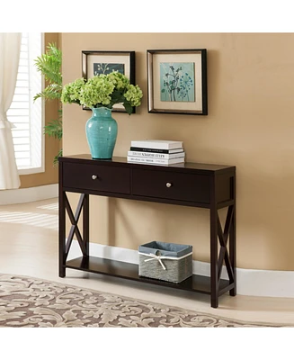 Kings Brand Furniture Console Sofa Entryway Table with Storage Shelf & Drawers, Cherry