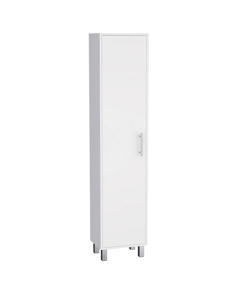 Depot E-Shop Dryden Tall Narrow Storage Cabinet with 5-Tier Shelf and Broom Hangers, White