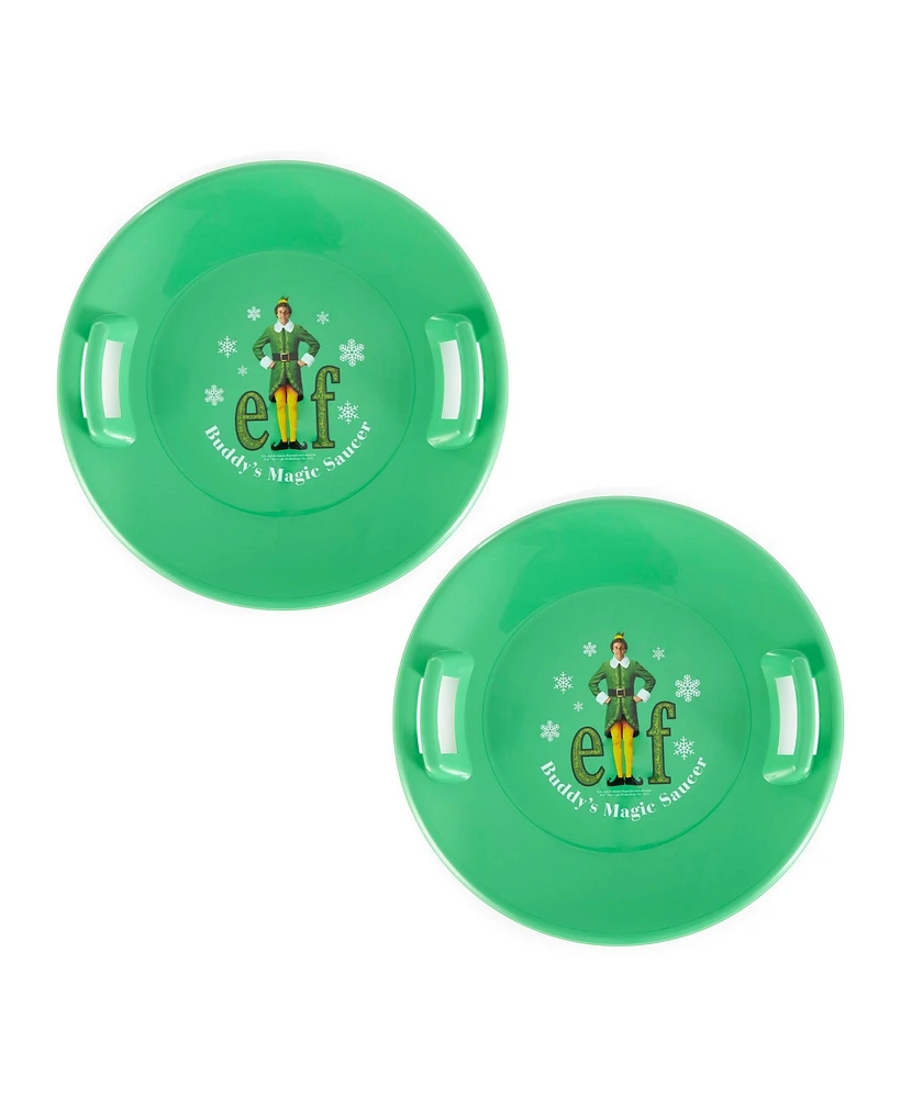 Slippery Racer Downhill Buddy The Elf Plastic Saucer Disc Sled, Green (2 Pack)