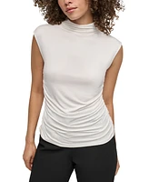 Dkny Petite Mock-Neck Ruched Sleeveless Top