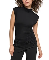 Dkny Petite Mock-Neck Ruched Sleeveless Top