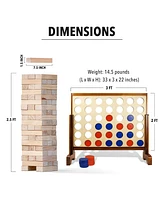 Yard Games YardGames Giant Tumbling Timbers Wood Stacking Game Bundle with 4 in a Row Game