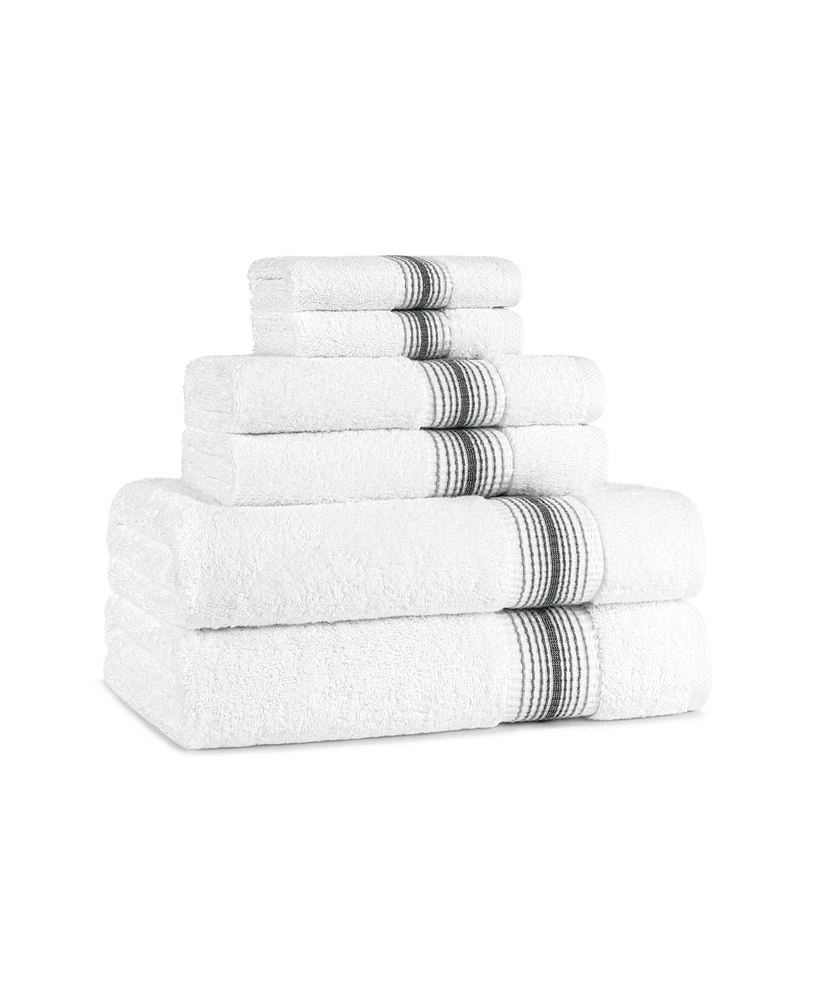 Aston and Arden Luxury White/Ombre Stripe 6-Piece Bath Towel Set, 600 Gsm, Soft 100% Turkish Cotton Bathroom Towels, Made Turkey, 2