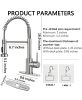 Skonyon Commercial Single Handle Kitchen Sink Faucet with Pull Down Sprayer and Deck Plate, Brushed Nickel Stainless Steel Sink Faucets 1 or 3 Hole