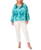 Vince Camuto Plus Printed Split-Neck Long-Sleeve Blouse, Created for Macy's