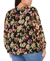 Vince Camuto Plus Floral-Print V-Neck Blouse