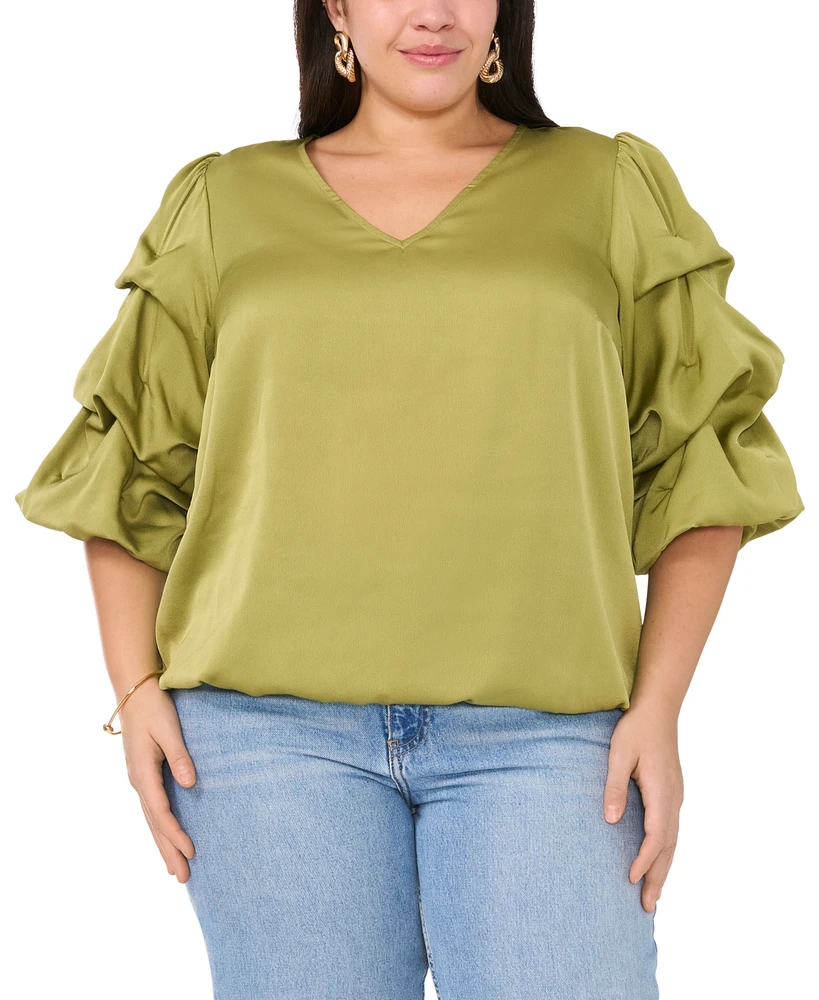 Vince Camuto Plus V-Neck Bubble-Sleeve Blouse, Created for Macy's