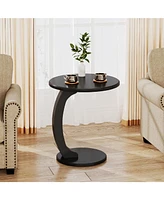 Tribesigns Round End Table, Solid Wood C-Shaped Side Table, Small Couch Side Table