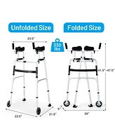 Sugift Folding Height Adjustable Walking Frame with Armrest Support-Silver