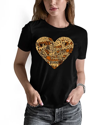 La Pop Art Women's Thanksgiving Heart Word Crew Neck T-Shirt