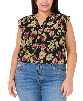 Vince Camuto Plus Printed V-Neck Flutter-Sleeve Blouse, Created for Macy's