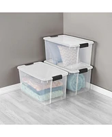 Sterilite 70 Qt Clear Plastic Stackable Storage Bin w/ White Latch Lid, 16 Pack