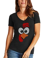 La Pop Art Women's Turkey Face Word V-Neck T-shirt