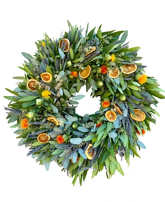 GreenishBlu Real Aromatic Wreath Bayleaf, Seeded Eucalyptus, Safflower, Dried Lavender and Dehydrated Orange Slices, 22"