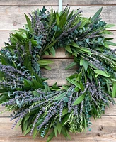 GreenishBlu Real Aromatic Wreath Preserved Baby Blue Eucalyptus, Dried Lavender and Rosemary, 22"