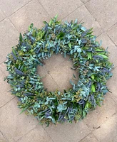 GreenishBlu Real Aromatic Wreath Seeded Eucalyptus, Bayleaf, True Blue Eucalyptus and Dried Lavender, 22"