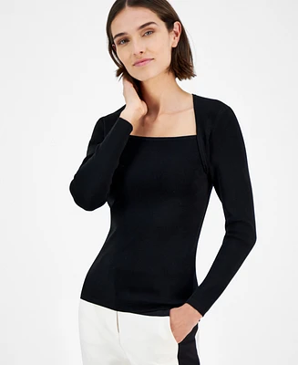 Anne Klein Women's Portrait-Neckline Button-Sleeve Top