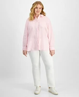 Charter Club Plus Size 100% Linen Roll-Tab Shirt, Exclusively at Macy's