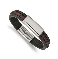 Chisel Stainless Steel Braided Black Leather Id Bracelet