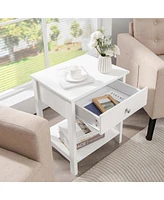 Gymax 2PCS 2-Tier Nightstand Modern Side End Table w/ Drawer & Open Shelf White