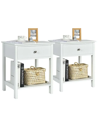 Gymax 2PCS 2-Tier Nightstand Modern Side End Table w/ Drawer & Open Shelf White