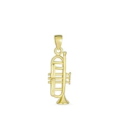 Bling Jewelry 14K Yellow Gold Unisex Classic Musician Teacher Student Jazz Lover Trumpet Instrument Pendant Necklace No Chain