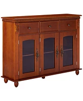 Kings Brand Furniture Penrose Wood/Glass Sideboard Buffet Cabinet (Walnut)