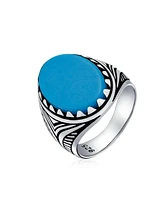 Bling Jewelry Compressed Blue Turquoise Oval Cabochon Western Claw Ring Sterling Silver