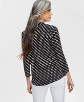 Jm Collection Women's Printed V-Neck 3/4-Sleeve Top, Exclusively at Macy's