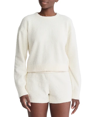 Calvin Klein Women's Cropped Plush Lounge Sweatshirt