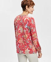 Jm Collection Women's Printed Split-Neck Long-Sleeve Top, Created for Macy's