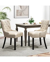 Gymax Upholstered Dining Chairs Set of 2 w/ Rubber Wood Legs Padded Seat Nailhead Trim Beige