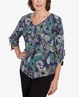 Alfred Dunner Petite French Quarter Floral Puff Print Drawstring Top