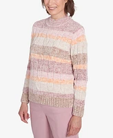 Alfred Dunner Petite Telluride Chenille Spray Dyed Stripe Sweater