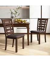 Wooden Dining Chairs Set of with Upholstered Seat & Rubber High Back