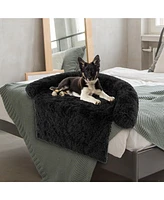 Costway Plush Calming Dog Couch Bed with Anti-Slip Bottom Plush Mat for Dogs & Cats