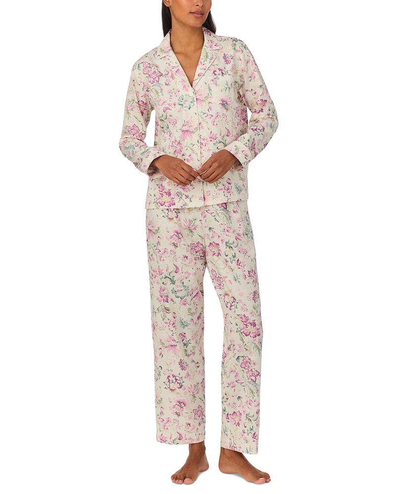 Lauren Ralph Women's 2-Pc. Long-Sleeve Notch-Collar Long Pants Pajama Set