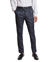 Paisley & Gray Men's Sloane Slim Fit Black Floral Velvet Tuxedo Pants