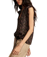 Lucky Brand Women's Printed Split-Neck Ruffle-Sleeve Top