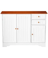 Kings Brand Furniture Kitchen Sideboard Buffet Storage Cabinet with 2 Drawers and 3 Doors for Kitchen Dining Room (White/Walnut)