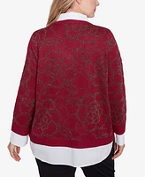 Ruby Rd. Plus Metallic Floral Layered Shirt Collar Sweater