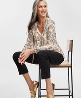 Jm Collection Women's Printed Metallic Chiffon Blouse, Created for Macy's