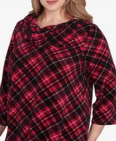 Ruby Rd. Plus Split Cowl Neck Plaid Chenille Ribbed Knit Top