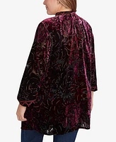 Ruby Rd. Plus Open Front Velvet Burnout Embroidered Cardigan Sweater